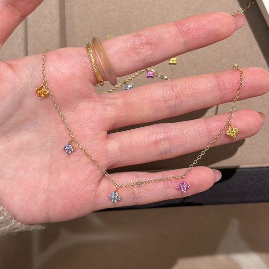 Multi Flowers Necklace - 18K Gold Plated Silver