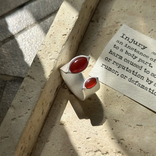 Silver Red Agate Adjustable Ring  - S925 Silver