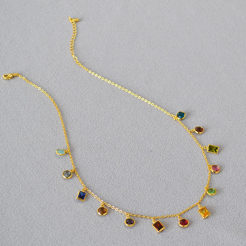 18K Gold Plated Multicolour Gemstone Necklace - 18k Gold Plated
