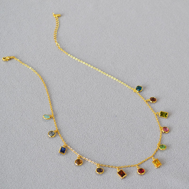 18K Gold Plated Multicolour Gemstone Necklace - 18k Gold Plated