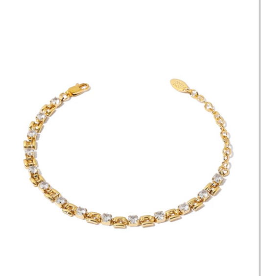 Gold Watch Style Tennis Bracelet -18K Gold plated
