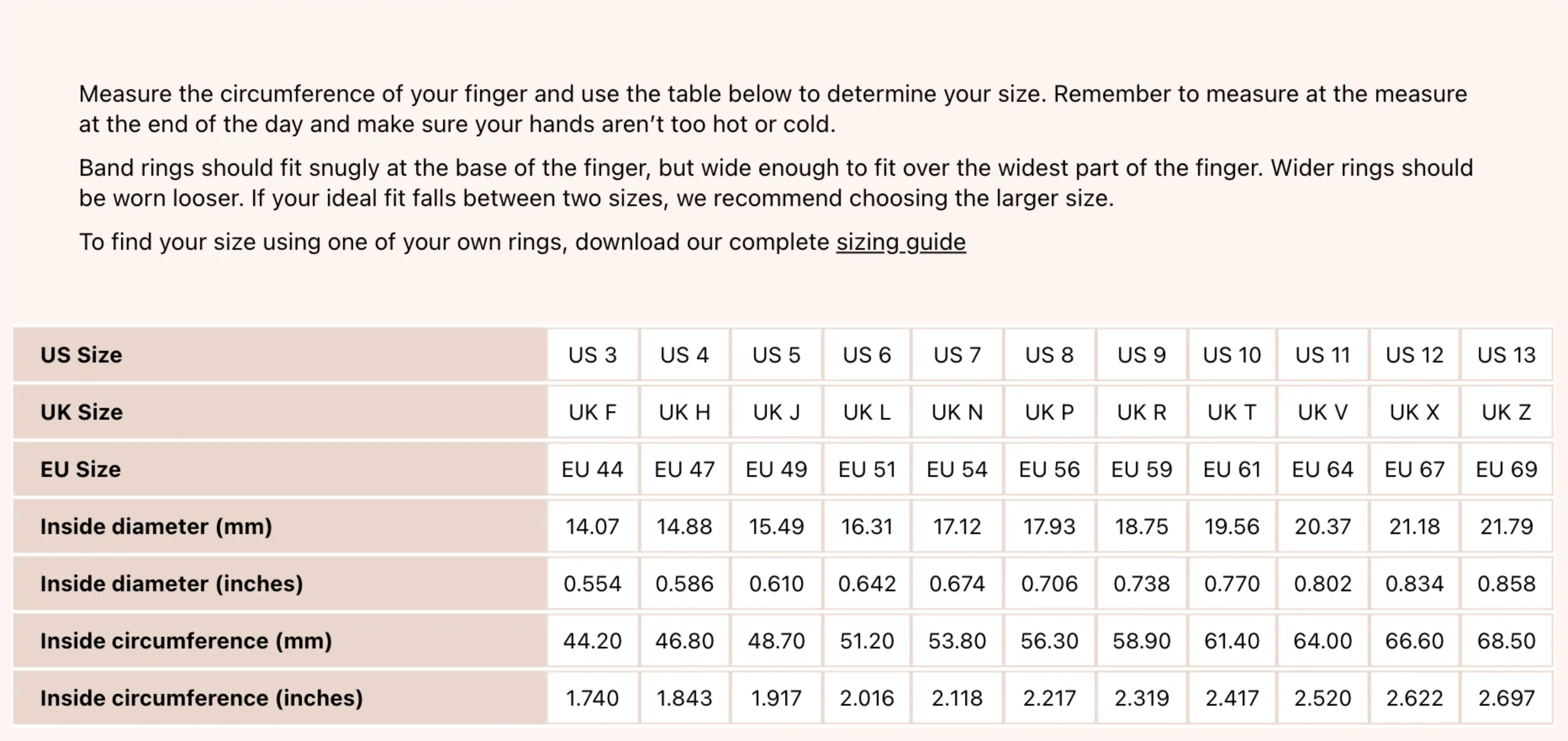 Size Guide For Rings - Thatype Boutique