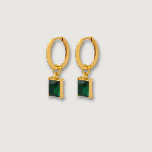 Elegant 18K Gold Plated Green Zircon Hoop Earrings - Sparkling Statement Jewelry