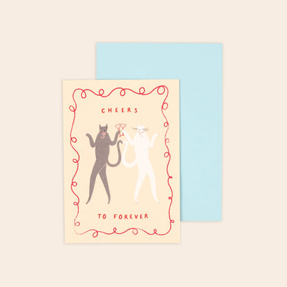 Cheers To Forever Cats Wedding Card | Congratulations Card