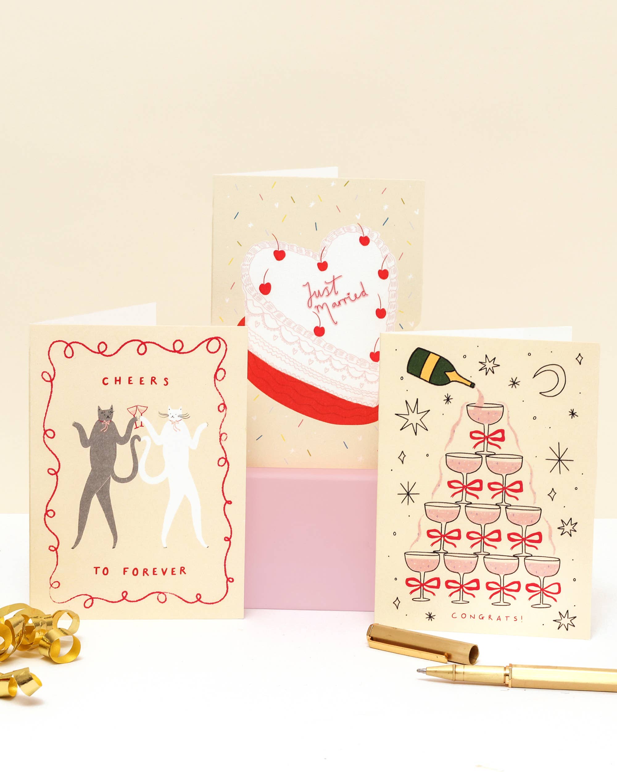 Cheers To Forever Cats Wedding Card | Congratulations Card