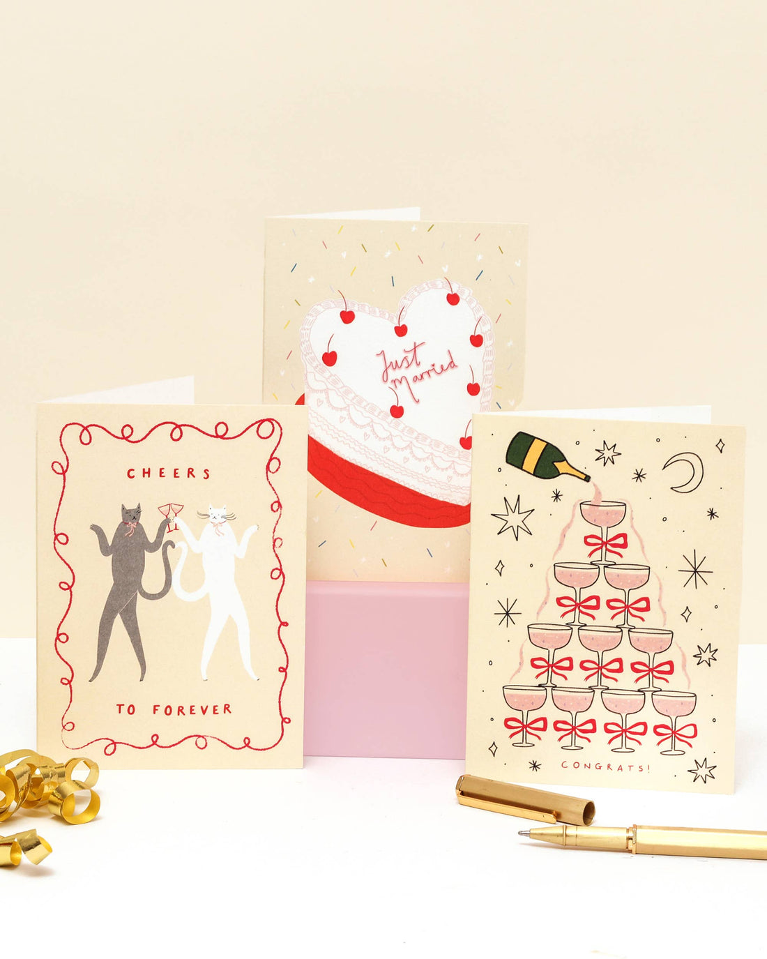 Cheers To Forever Cats Wedding Card | Congratulations Card