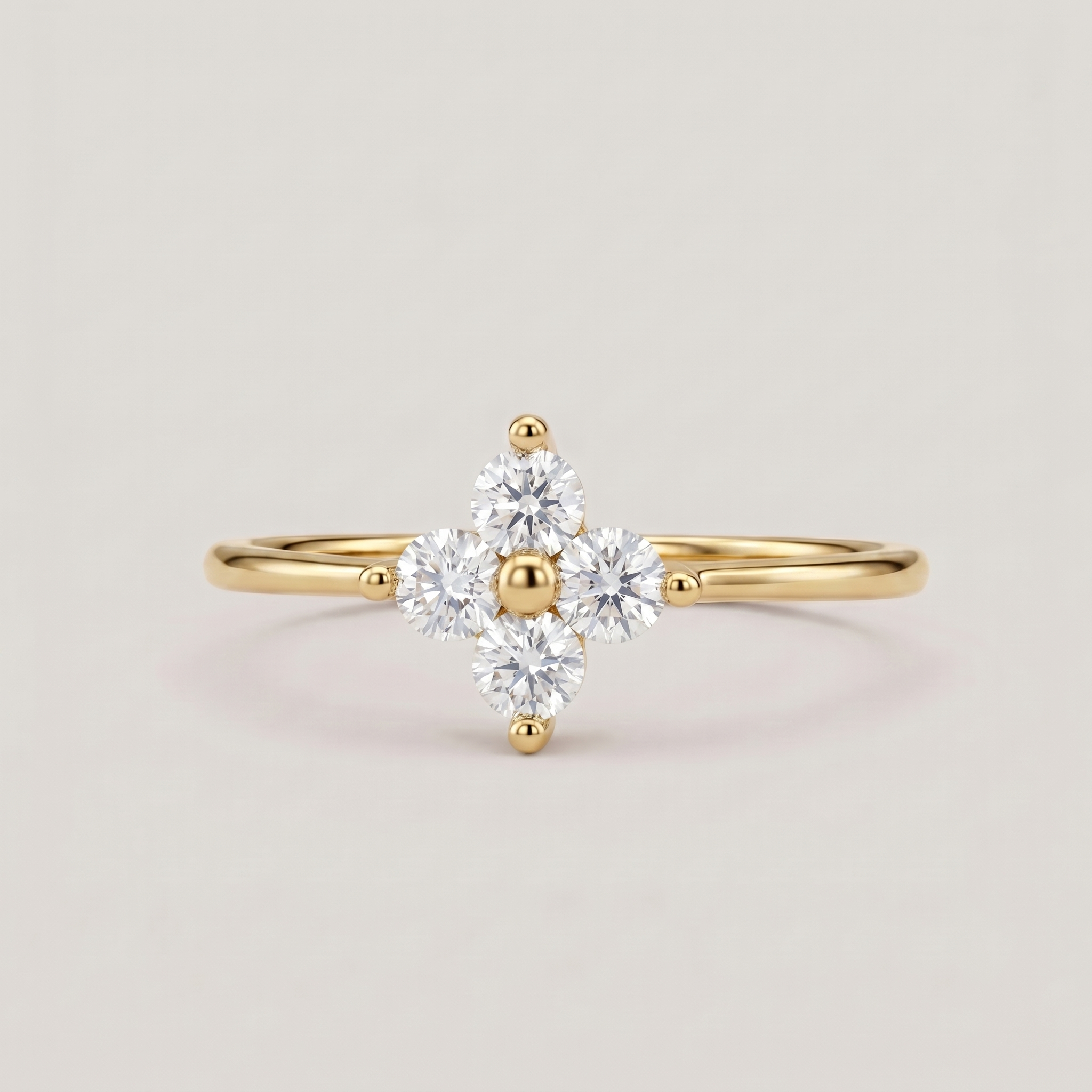 Dainty Gold Flower Ring with Cubic Zirconia - 14K Gold Plated Silver