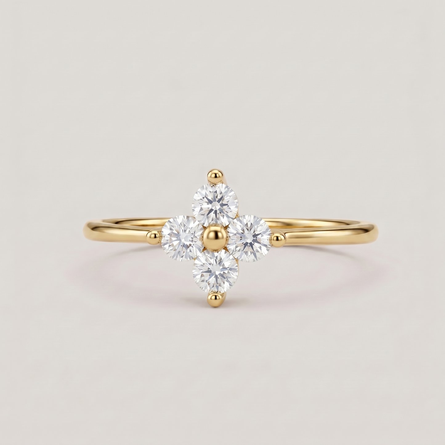 Dainty Gold Flower Ring with Cubic Zirconia - 14K Gold Plated Silver