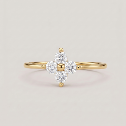 Dainty Gold Flower Ring with Cubic Zirconia - 14K Gold Plated Silver
