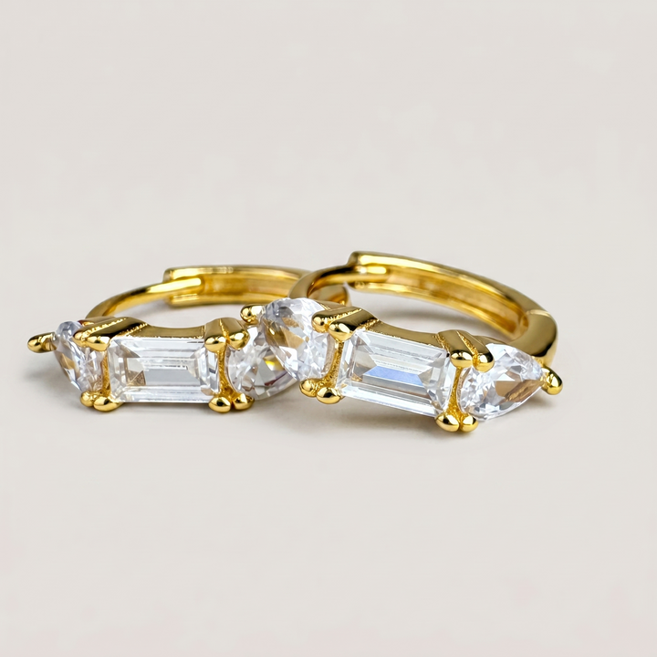Gold Hoop Earrings with Emerald-Cut CZ- 18K Gold Plated Silver