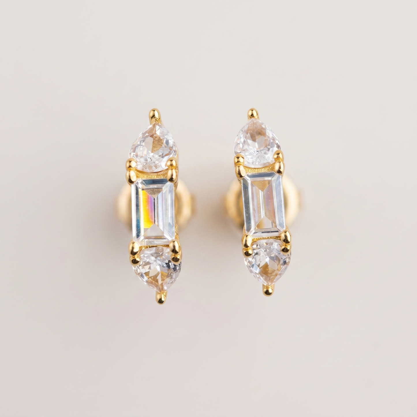 Gold Hoop Earrings with Emerald-Cut CZ- 18K Gold Plated Silver