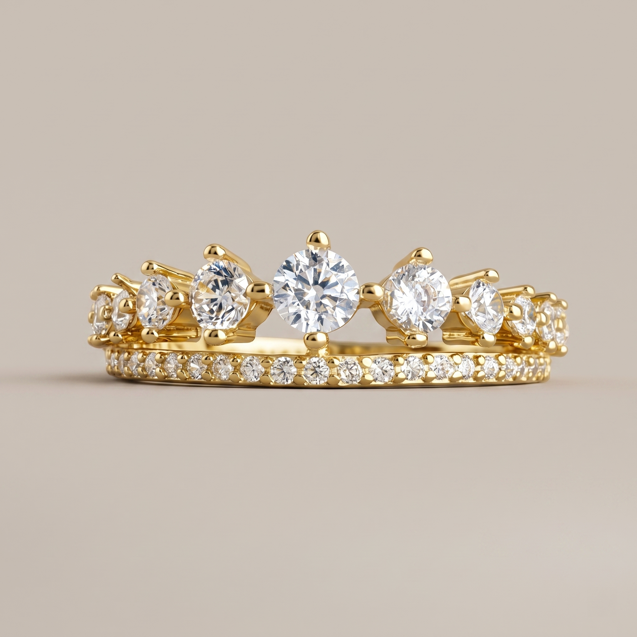 Gold Crown Ring with Cubic Zirconia - 18K Gold Plated Silver