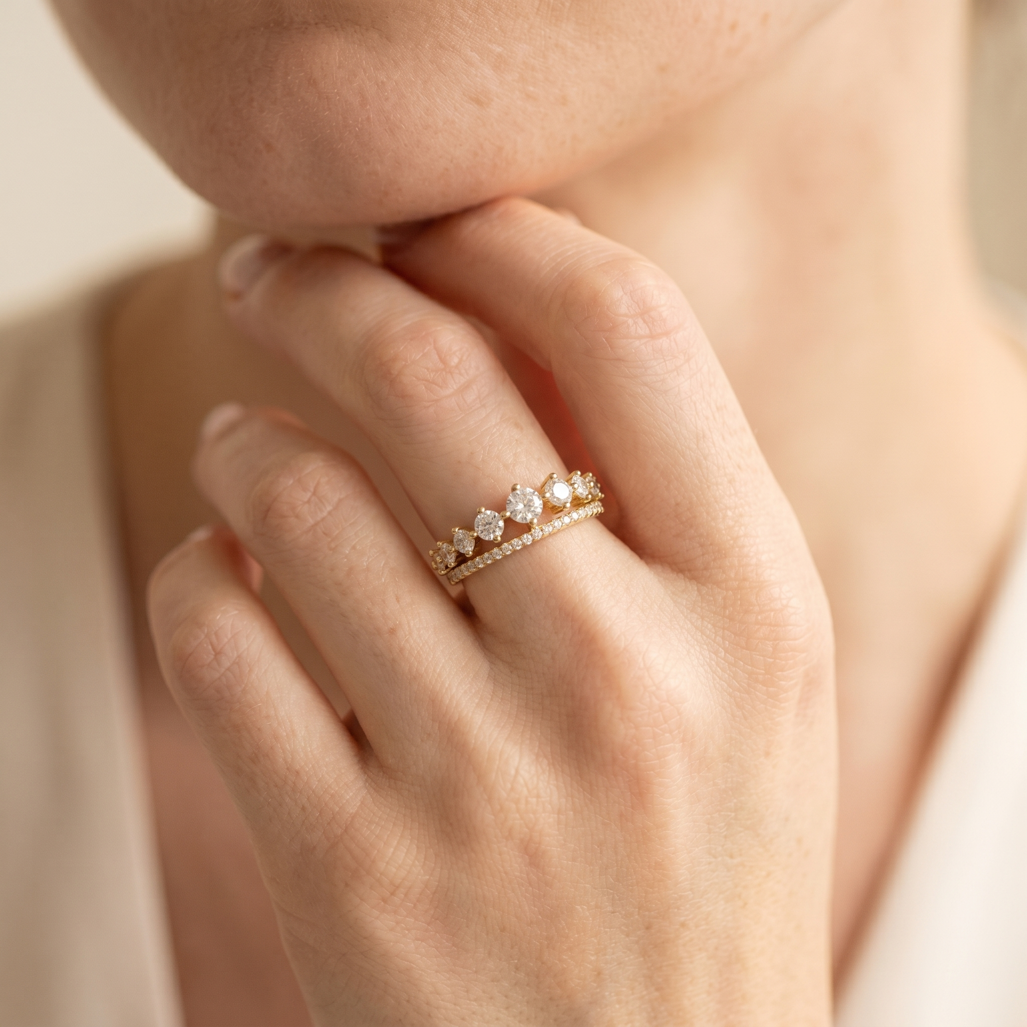 Gold Crown Ring with Cubic Zirconia - 18K Gold Plated Silver