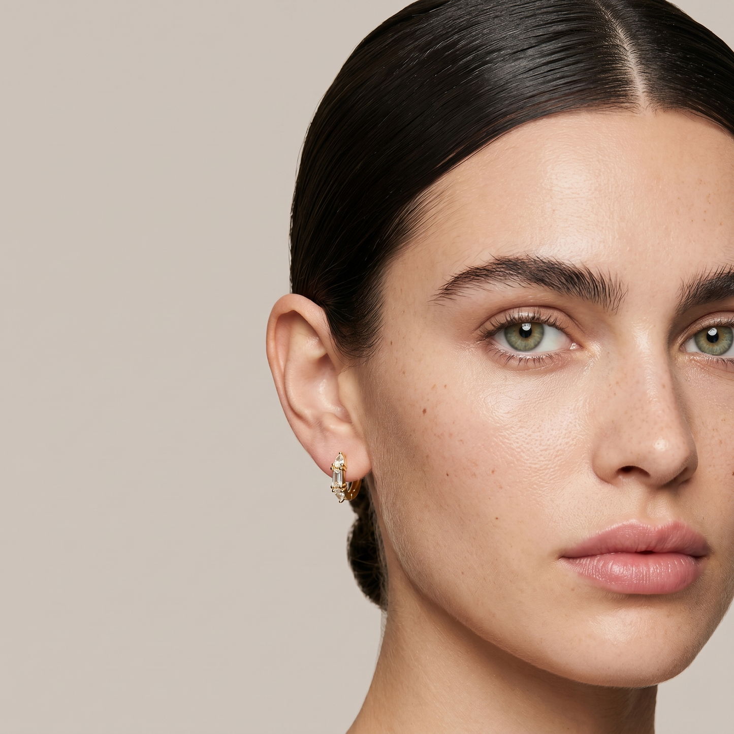 Gold Hoop Earrings with Emerald-Cut CZ- 18K Gold Plated Silver