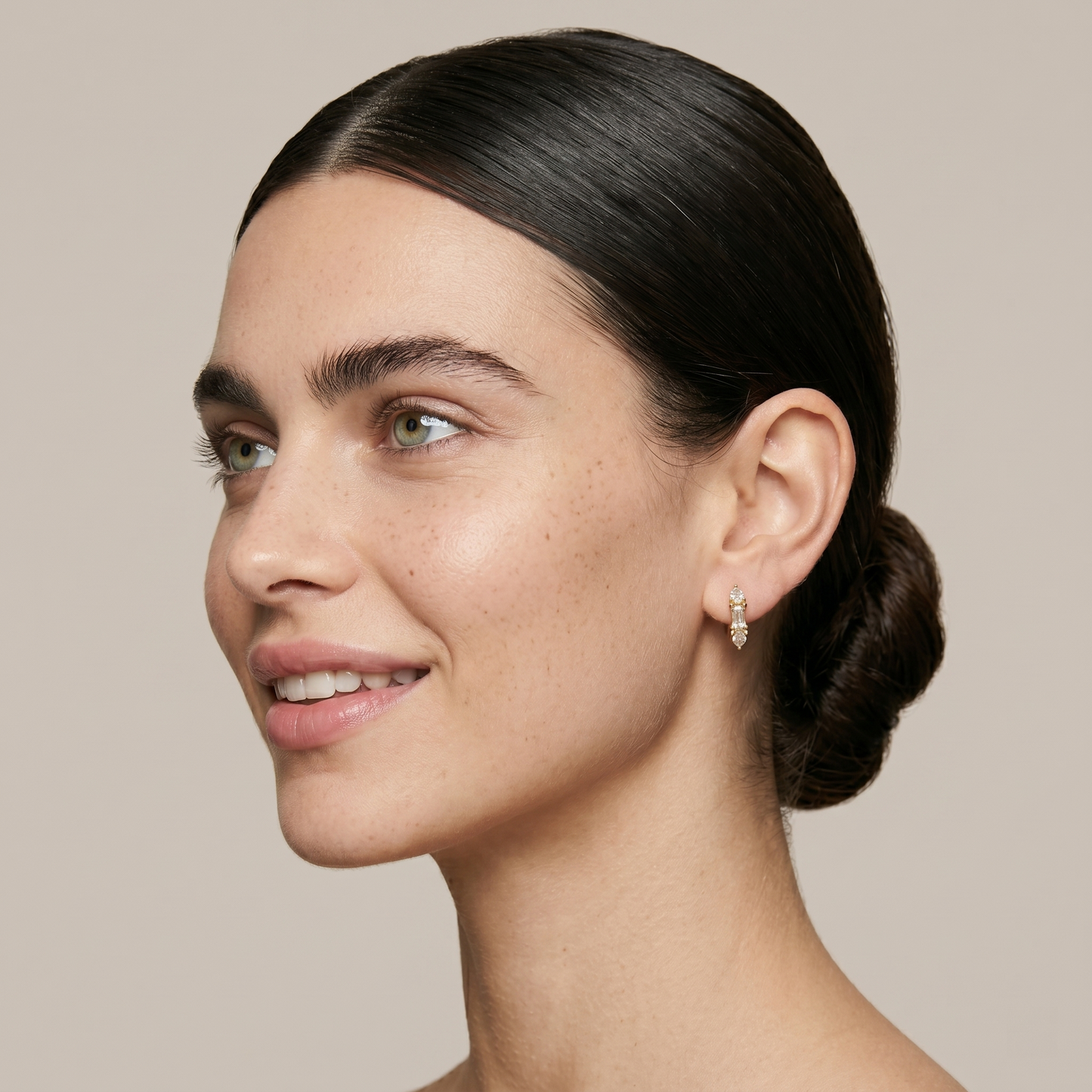 Gold Hoop Earrings with Emerald-Cut CZ- 18K Gold Plated Silver