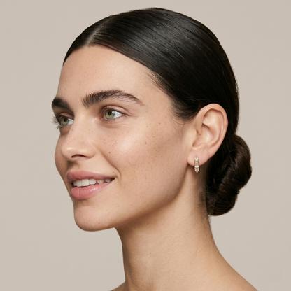 Gold Hoop Earrings with Emerald-Cut CZ- 18K Gold Plated Silver
