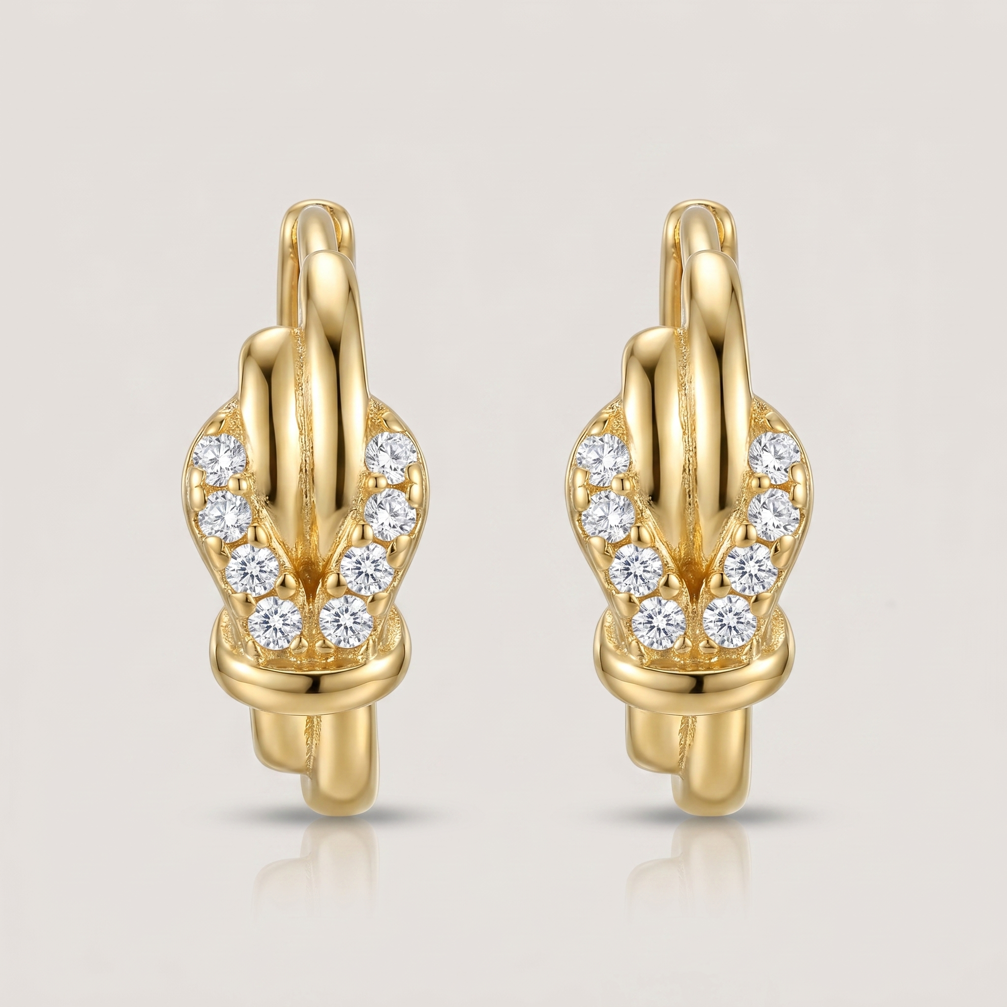 Gold Knot Hoop Earrings with Cubic Zirconia- 18K Gold Plated Silver
