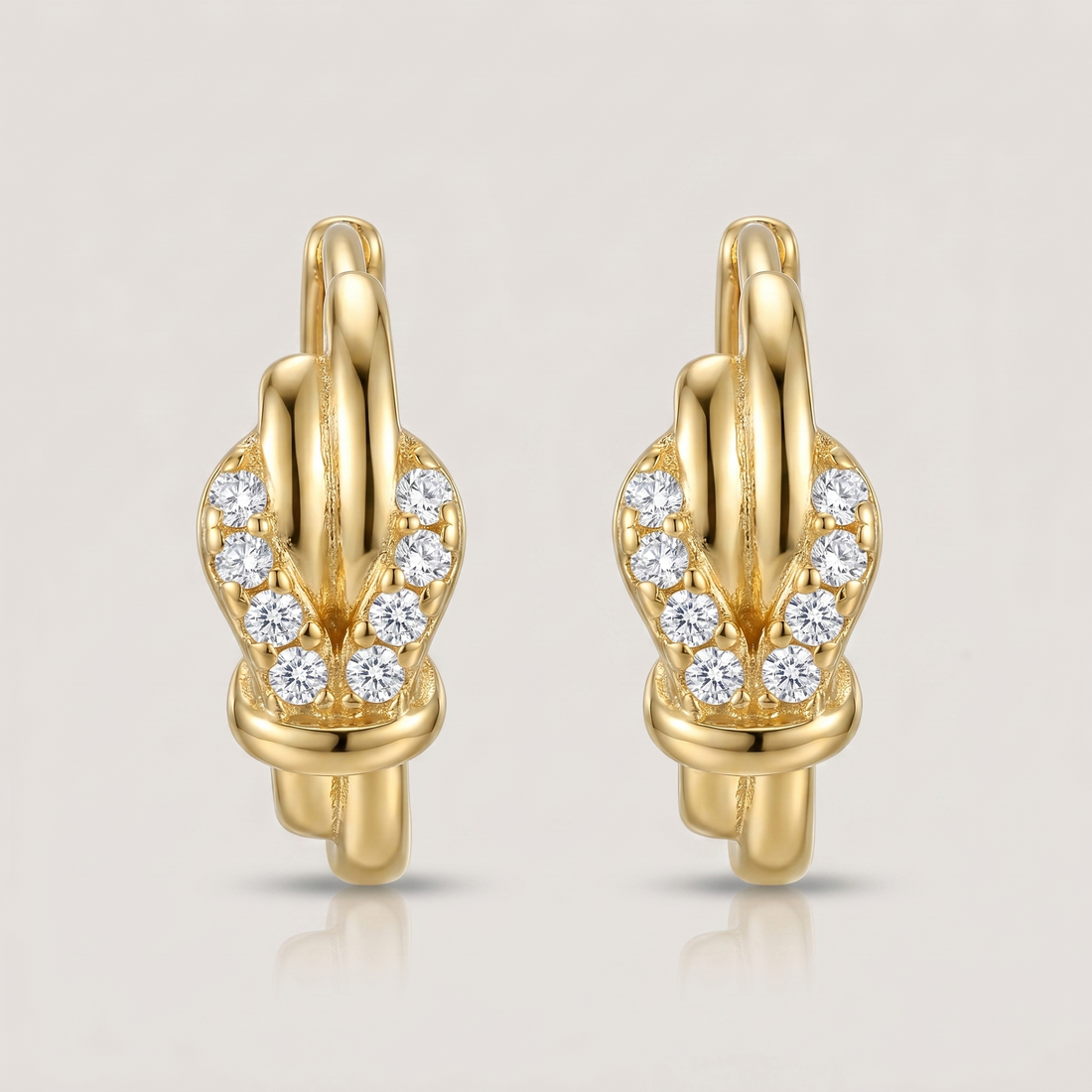 Gold Knot Hoop Earrings with Cubic Zirconia- 18K Gold Plated Silver