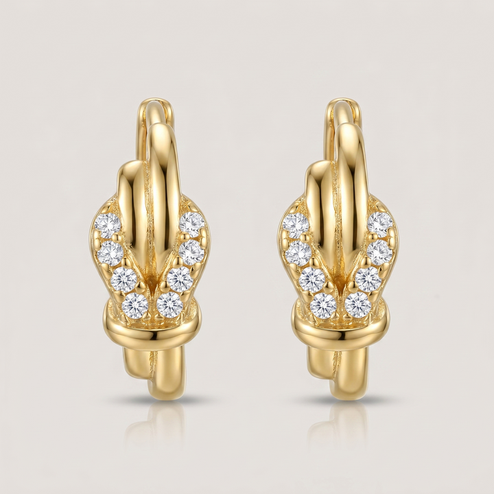 Gold Knot Hoop Earrings with Cubic Zirconia- 18K Gold Plated Silver