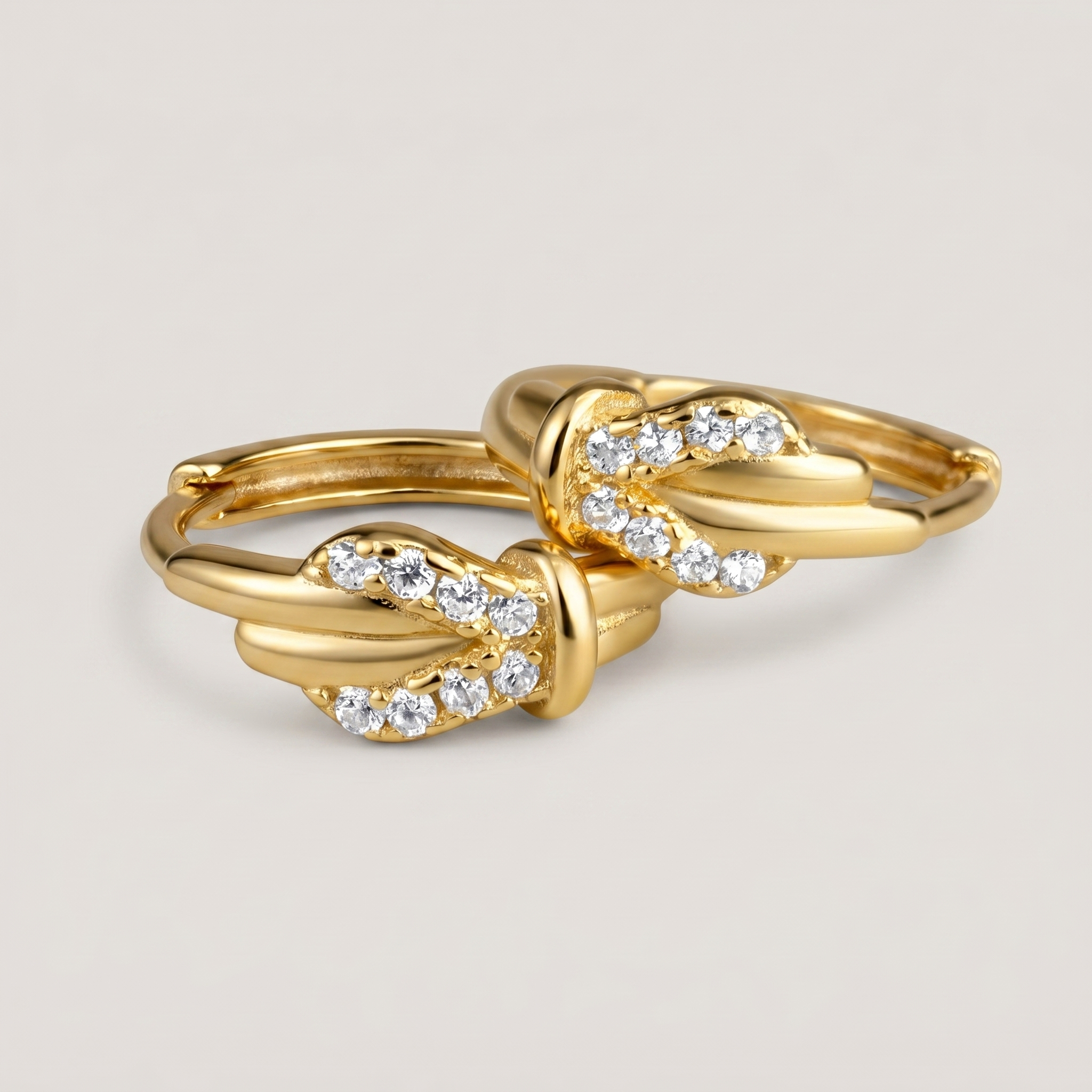 Gold Knot Hoop Earrings with Cubic Zirconia- 18K Gold Plated Silver