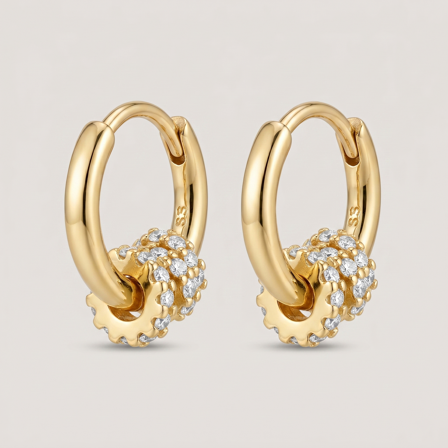 Gold Triple Crossover Hoop Earrings with Cubic Zirconia - 18K Gold Plated Silver