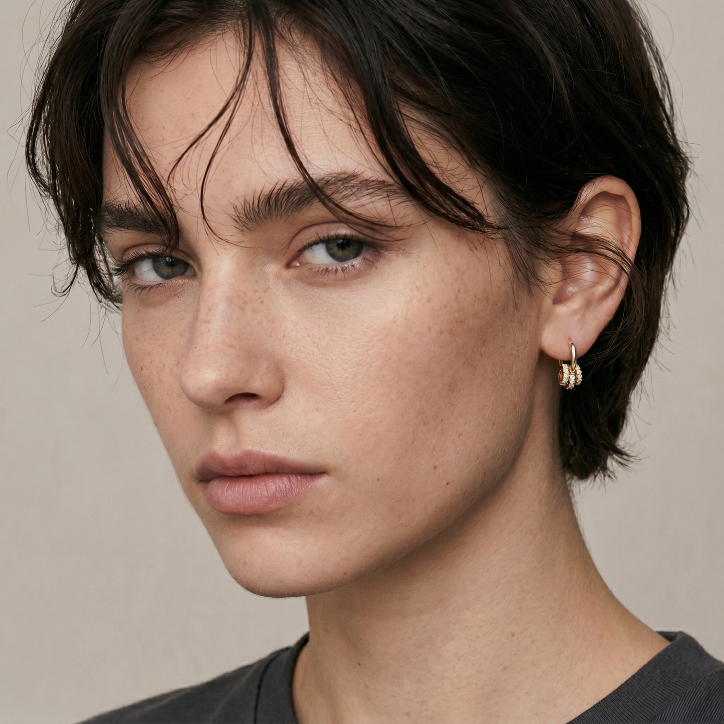 Gold Triple Crossover Hoop Earrings with Cubic Zirconia - 18K Gold Plated Silver