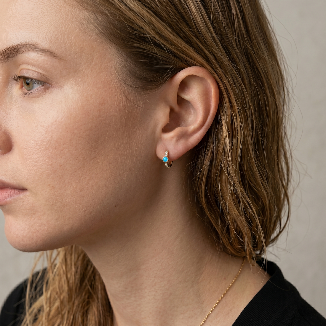 Gold Opal Hoop Earrings with Cubic Zirconia - 18K Gold Plated Silver