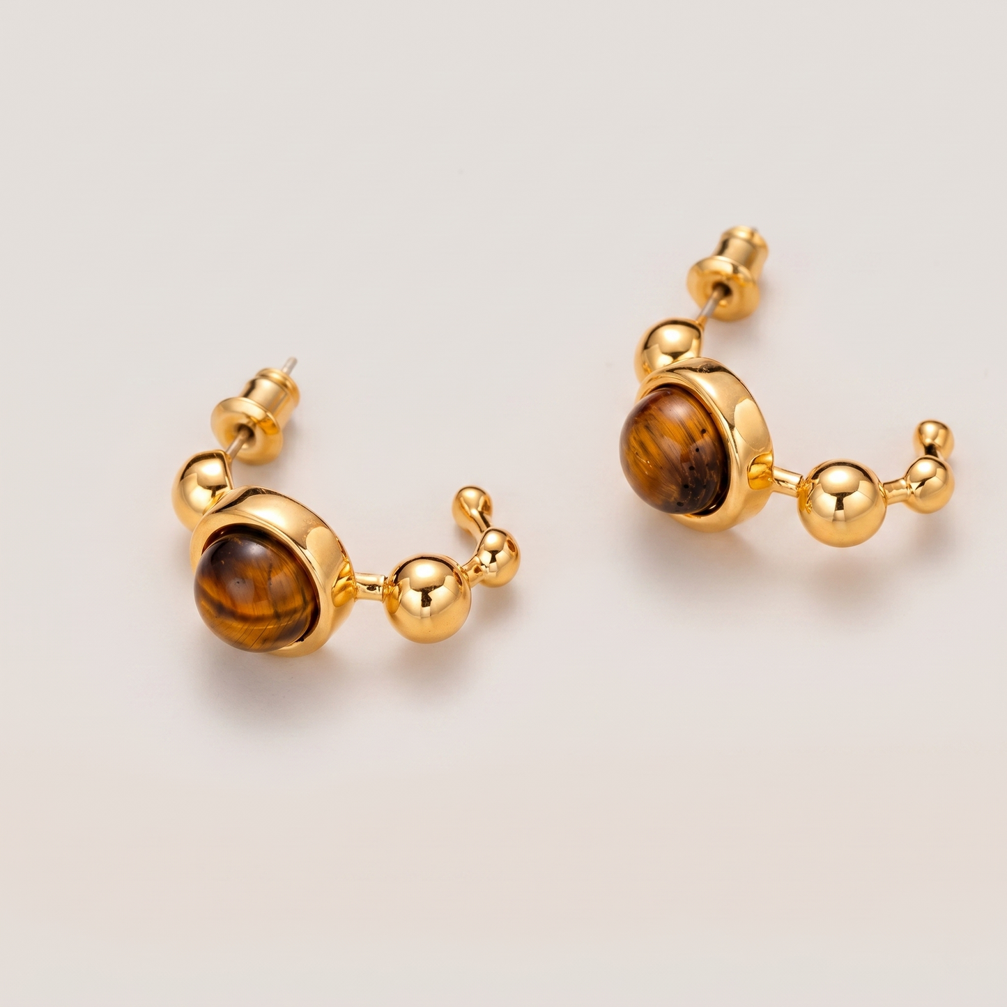 Gold plated Tiger Eye Earrings -18k Gold plated