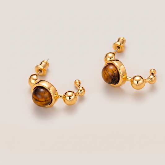 Gold plated Tiger Eye Earrings -18k Gold plated