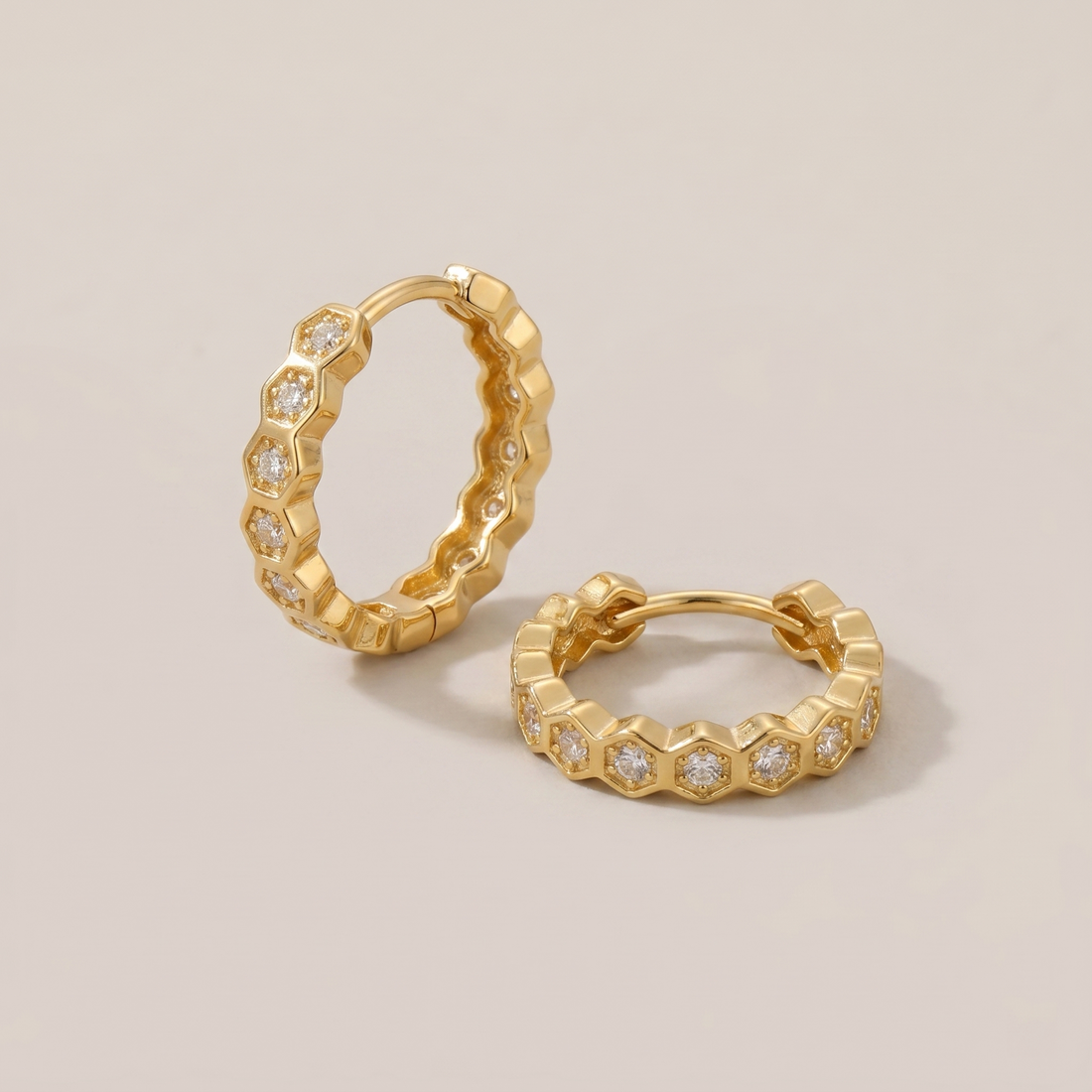 18K Gold Plated Hexagon Hoop Earrings - 18K Gold Plated