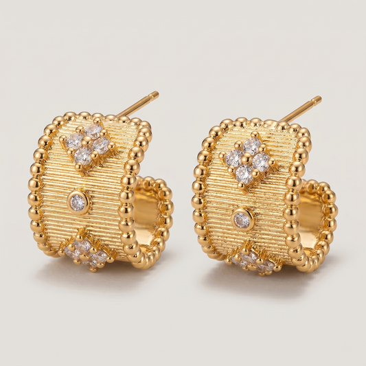 Gold plated Lace Earring with Zircon - 18k Gold plated