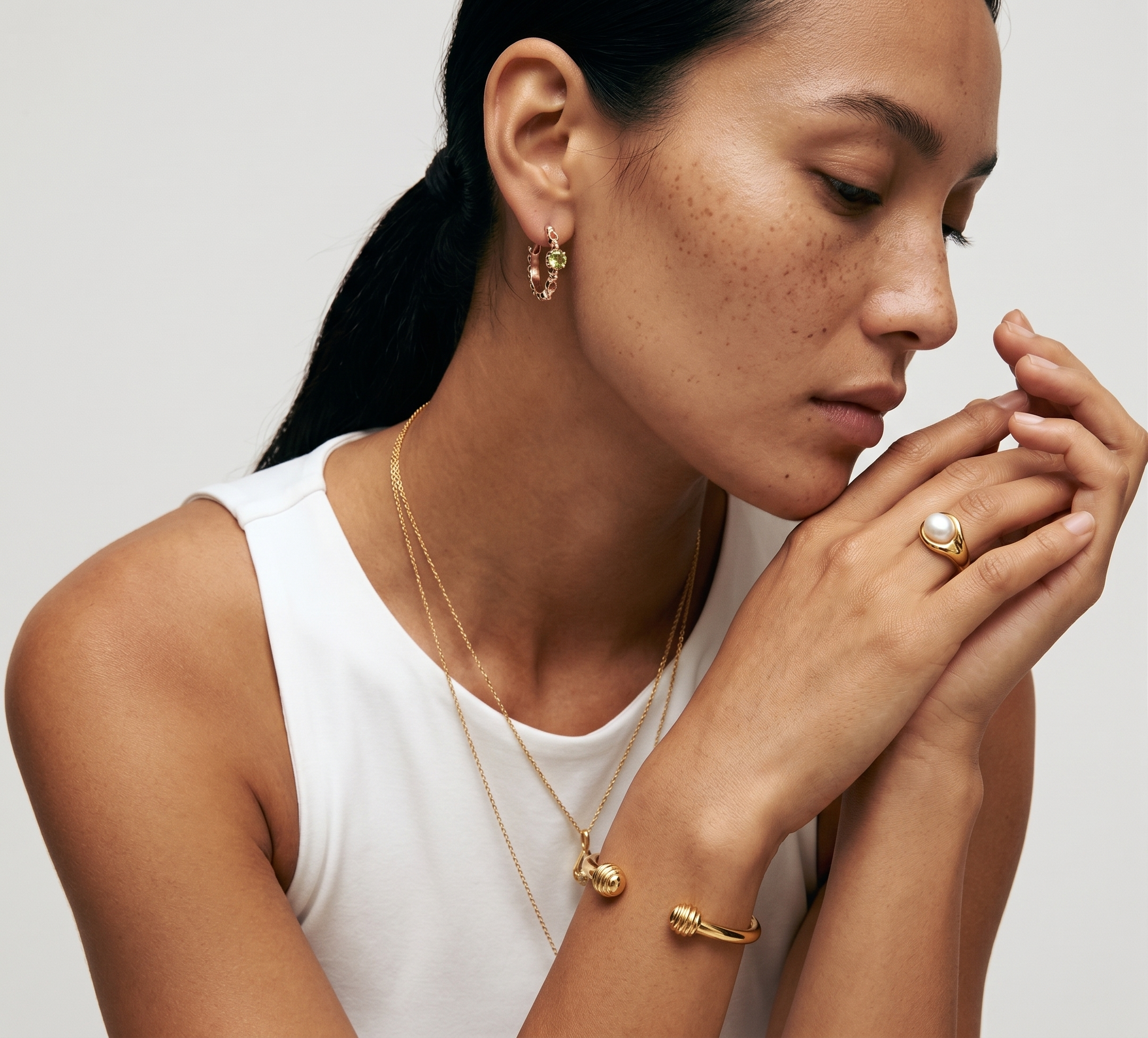 Oliver Green Stone Gold Hoop Earrings - 18K Gold Plated Silver