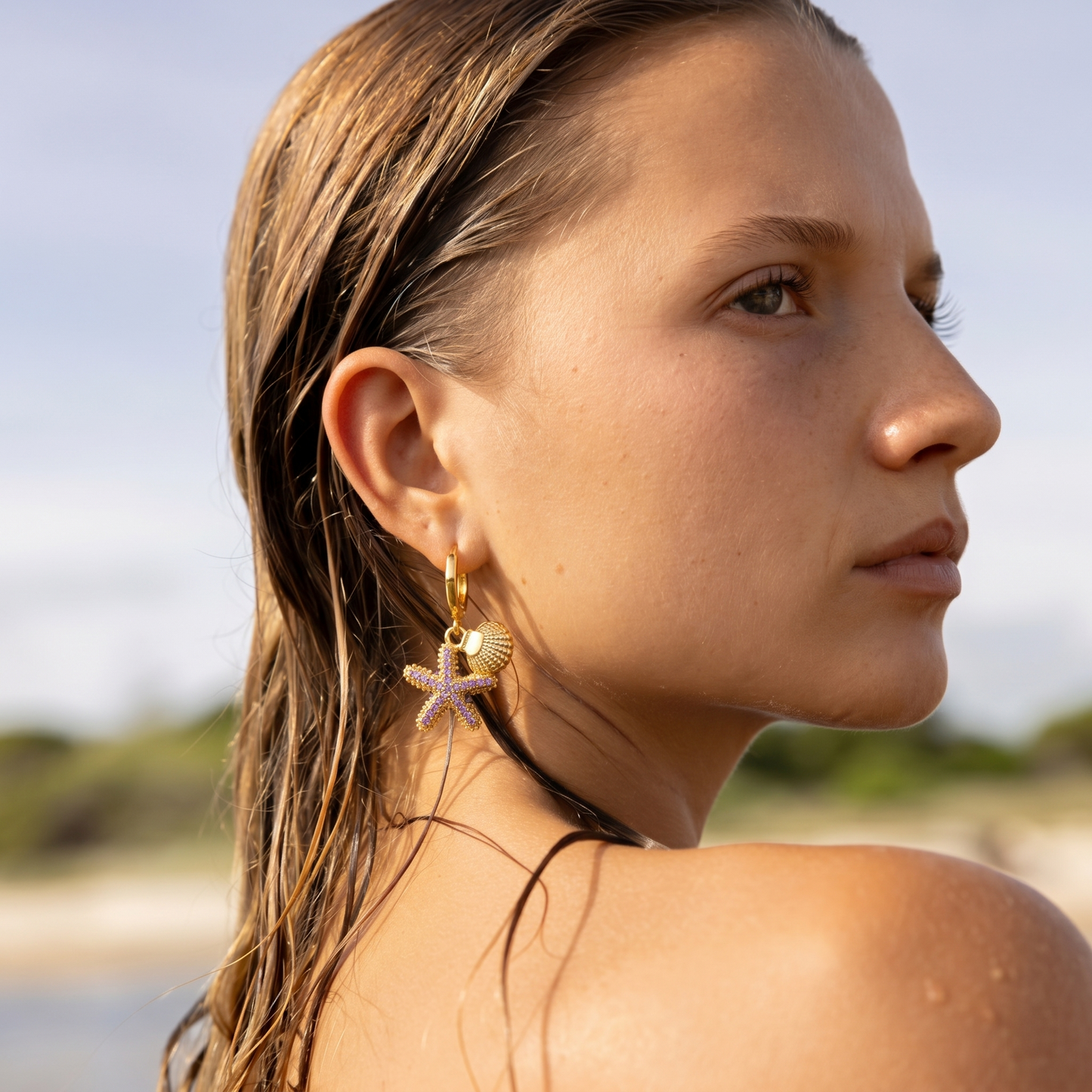 Gold Starfish Hoop Earrings