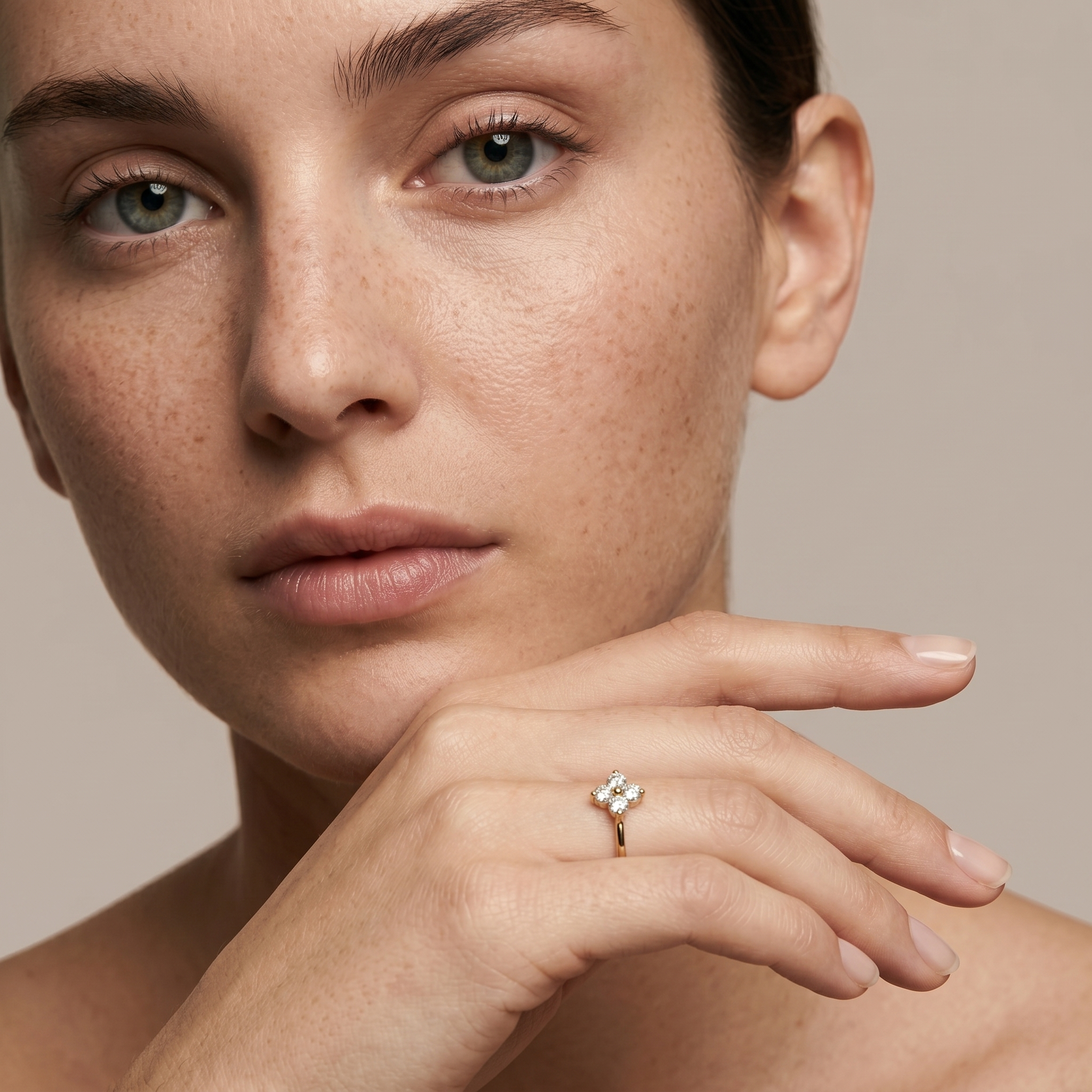 Dainty Gold Flower Ring with Cubic Zirconia - 14K Gold Plated Silver