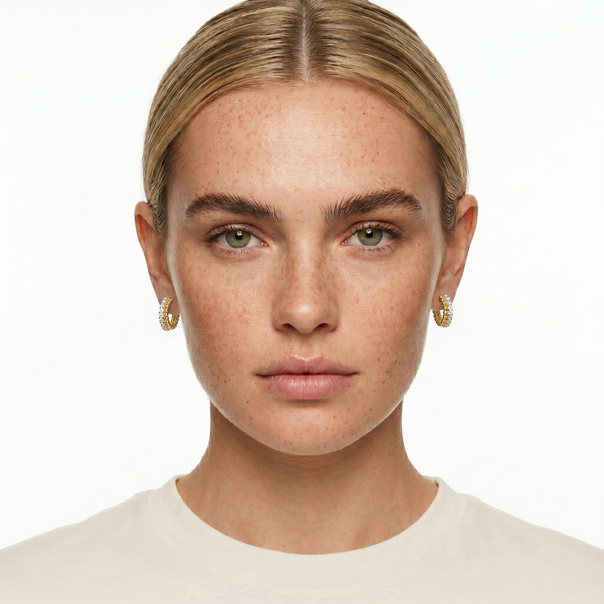 Gold Hoop Earrings with Cubic Zirconia & Beaded Detail - 18K Gold Plated Silver