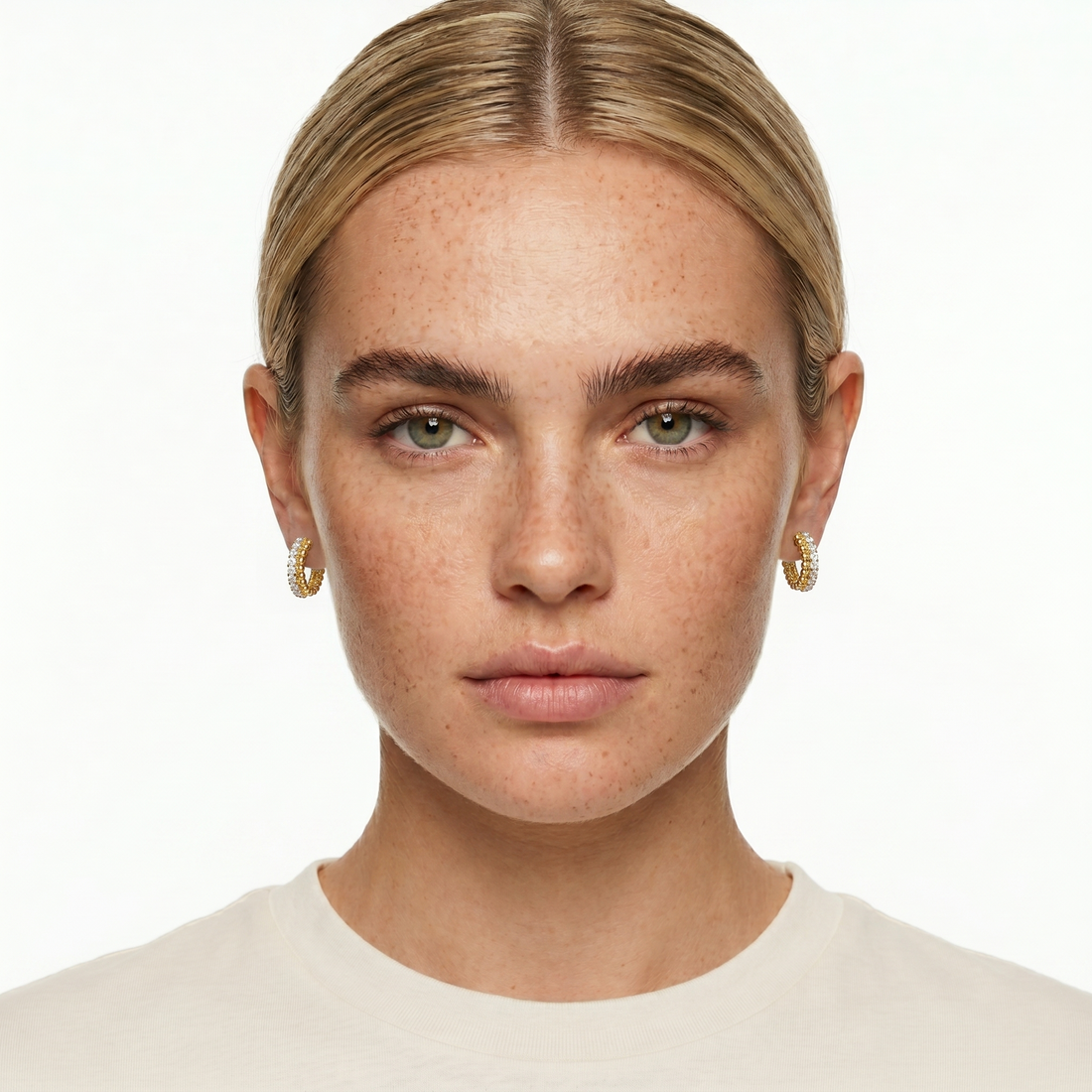 Gold Hoop Earrings with Cubic Zirconia & Beaded Detail - 18K Gold Plated Silver