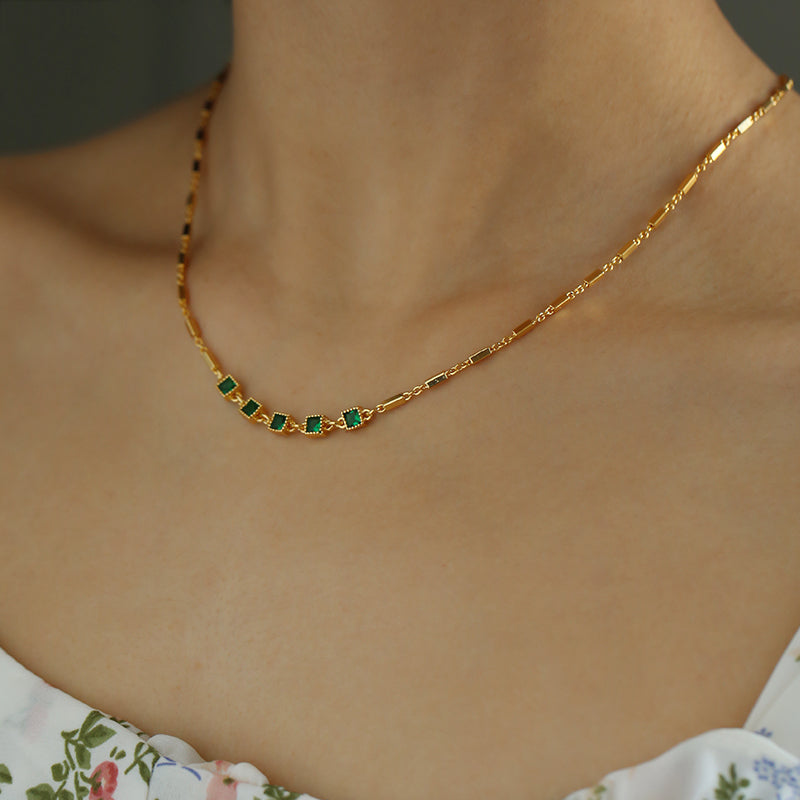 Enchanted Emerald Green Gold Necklace