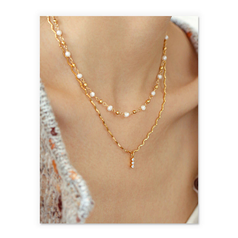 Golden Radiance Layered Necklace with Zircon Accents