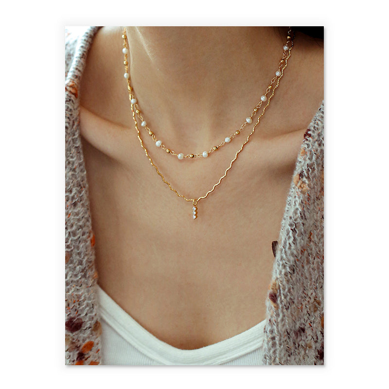 Golden Radiance Layered Necklace with Zircon Accents