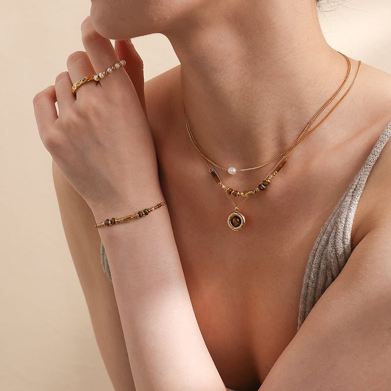 Tiger Eye Gold Beaded Necklace