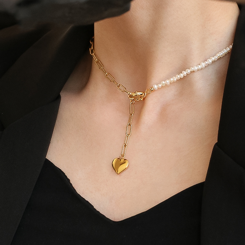 Love Heart Golden Pearl Necklace