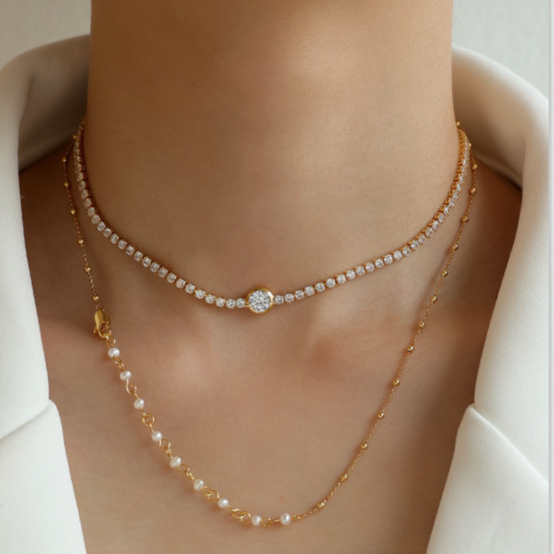 Iced Geometric Ball Chain Necklace Set