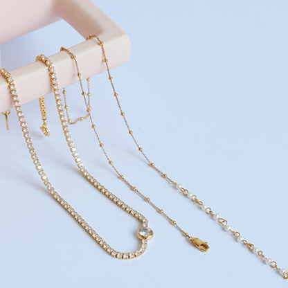 Iced Geometric Ball Chain Necklace Set
