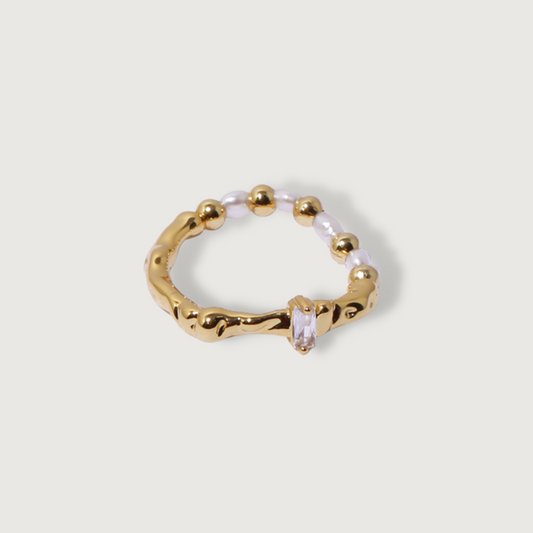 Bone & Bead Pearl Gold Zircon Ring